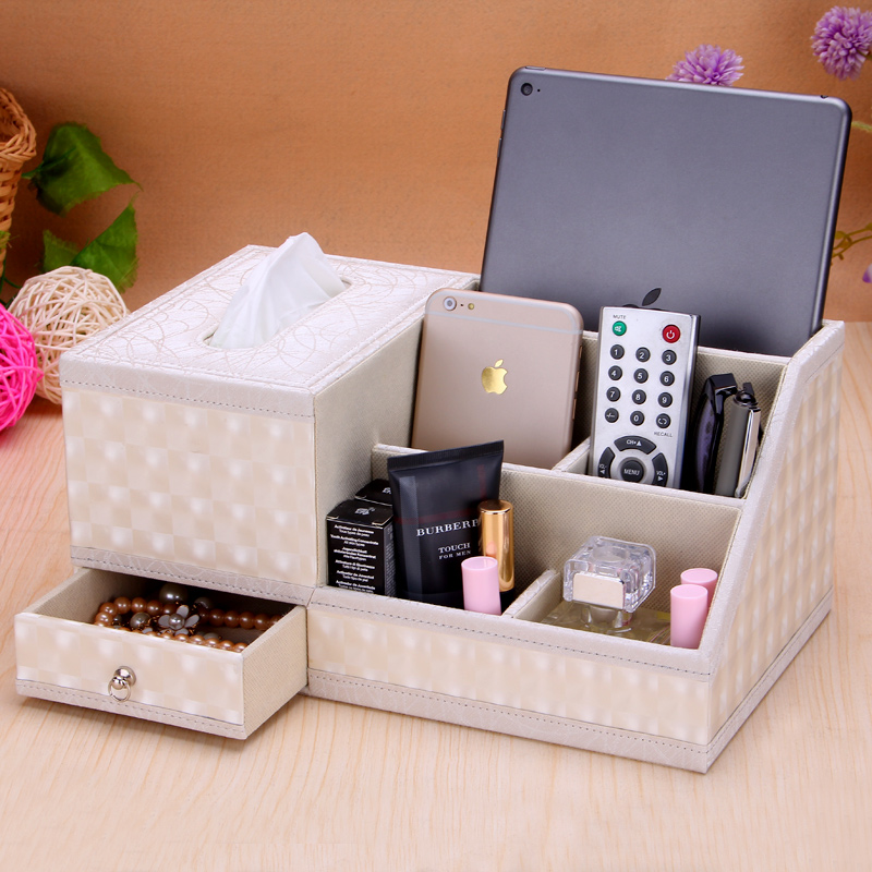Leather tissue box Toilet paper box Multifunctional bedroom living room coffee table Desktop remote control storage box Creative European style