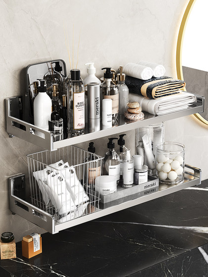 304不锈钢壁挂厨房免打孔墙上微波炉调料罐收纳置物架壁挂多功能