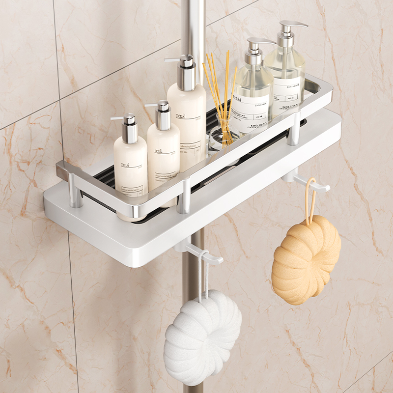 Shower Rack Tray, No-Drill Bathroom Shower Rod Toilet Soap Dish, Soap Draining Storage Rack