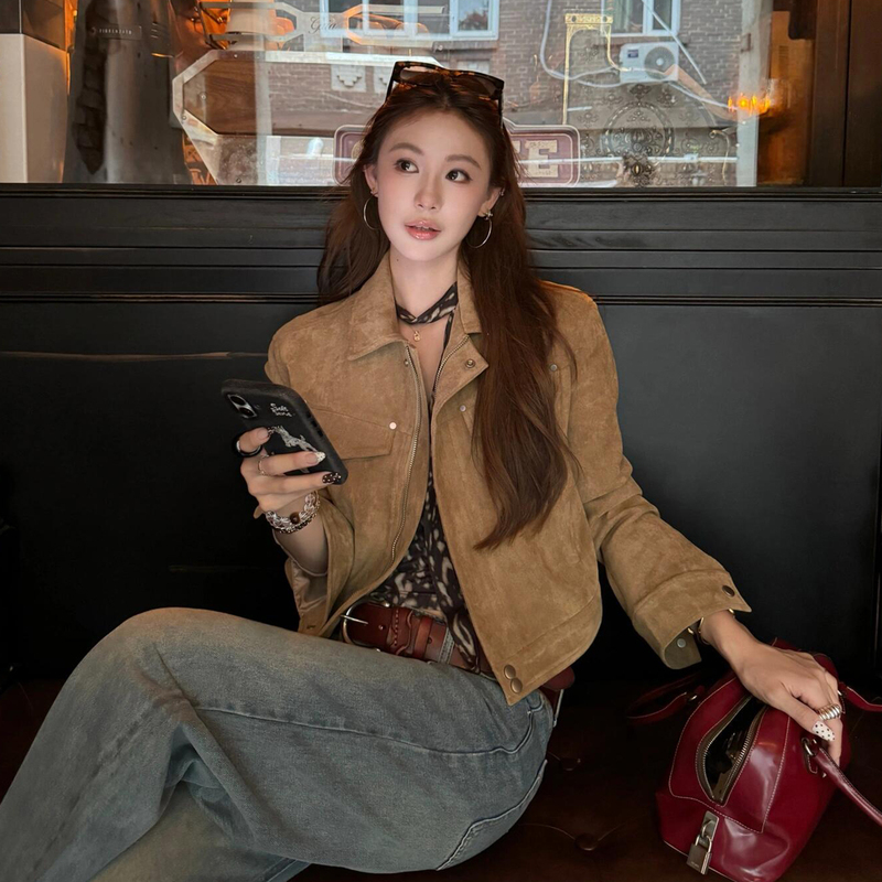 Suede Jacket for Women 2026 New Early Autumn Thin Jacket, Very Stylish Short Jacket, Early Autumn Casual Korean Chic Style