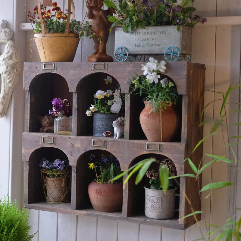 Fall in Love with the Garden: Home Storage and Decoration, Old Solid Wood Multi-Compartment Cabinet, Arched Grid Desktop Wall-Mounted Storage Cabinet 88