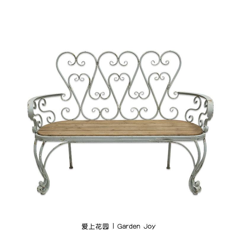 Fall in Love with the Garden | Gardening Supplies: Iron Art Vintage-Style Table and Chairs, Wooden Seat and Iron Backrest, Double Chair with Floral Design Fall in Love with the Garden | Gardening Supplies: Iron Art Vintage-Style Table and Chairs, Wooden Seat and Iron Backrest, Double Chair with Floral Design