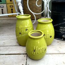 Fall in love with the garden) Foreign trade tail single glazed vase mustard yellow old corset Mouth Vase