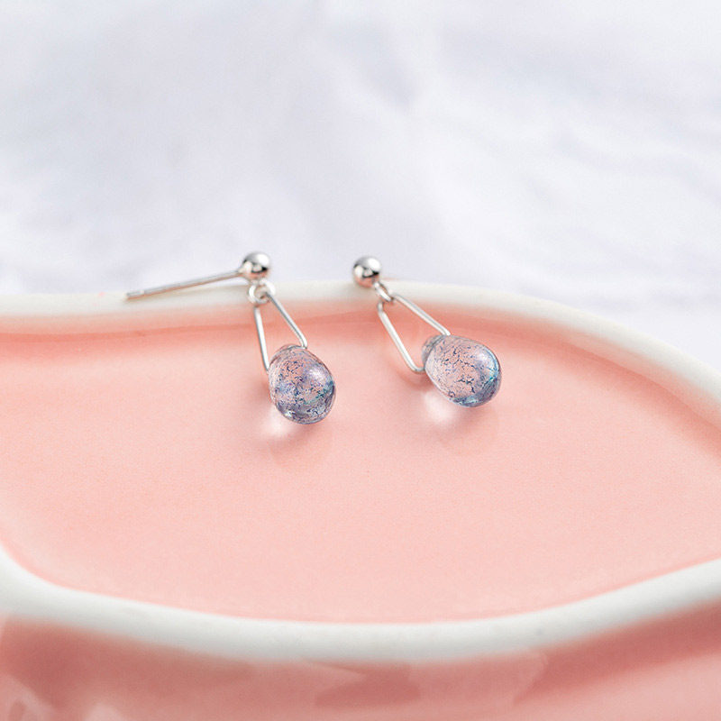 Water drop crystal earrings s925 whole body sterling silver blue egg-shaped earrings literary ins net red cold wind female earrings