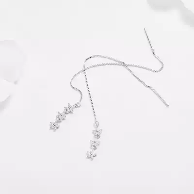 Exquisite sparkling diamond-set little star all-body 925 sterling silver plated platinum earrings long version earrings