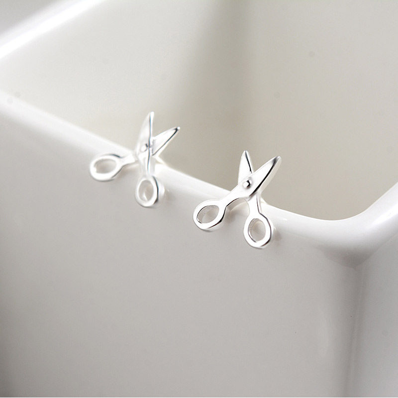 Ear needle temperament Japan Korean personality mini scissors s925 pure silver ear design earrings of female earrings