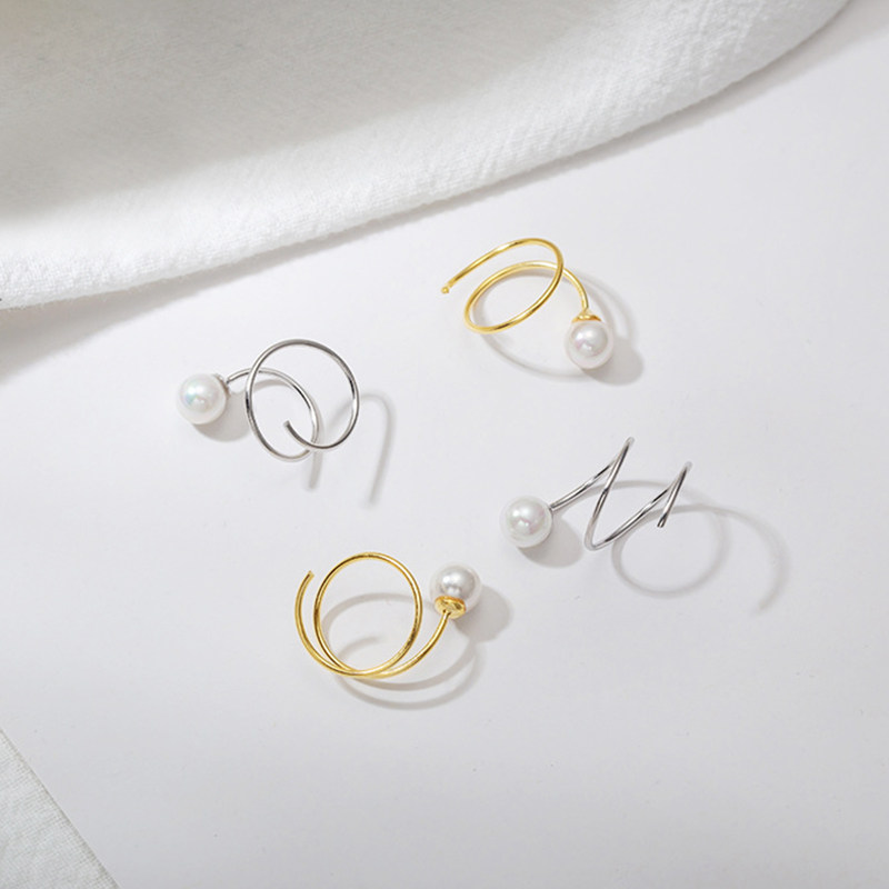 Spiral pearl earrings female Korean temperament 925 sterling silver net red design sense niche design earrings earrings