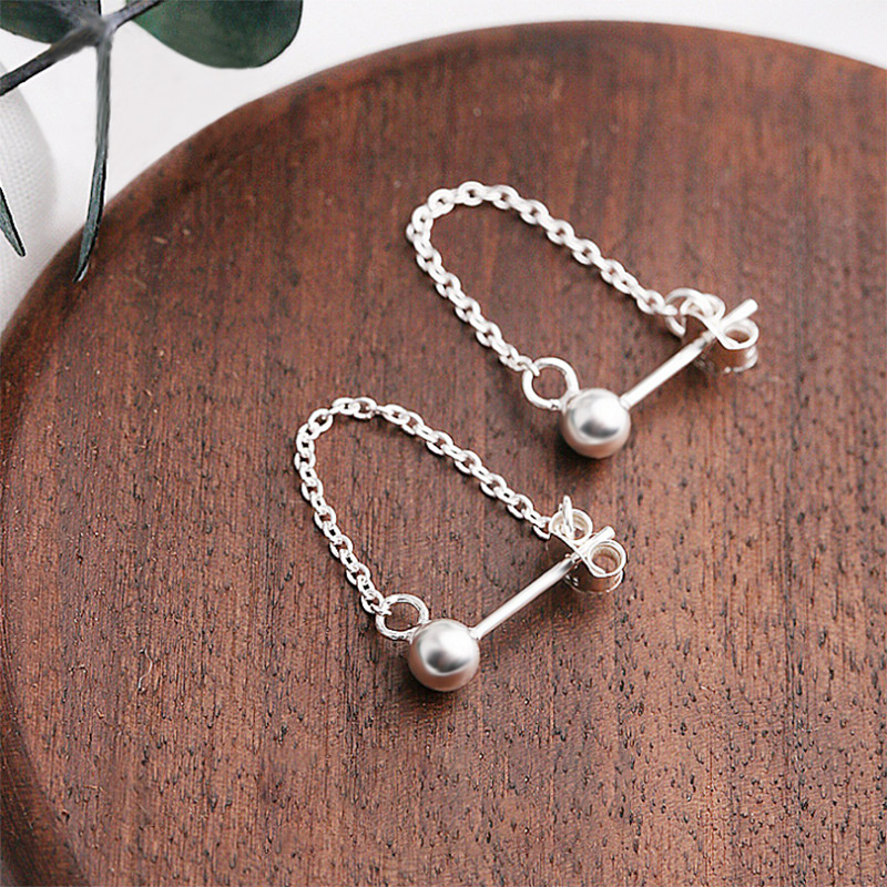 s925 sterling silver ear pin female European and American simple fashion personality design ear chain short earrings all-match temperament earrings