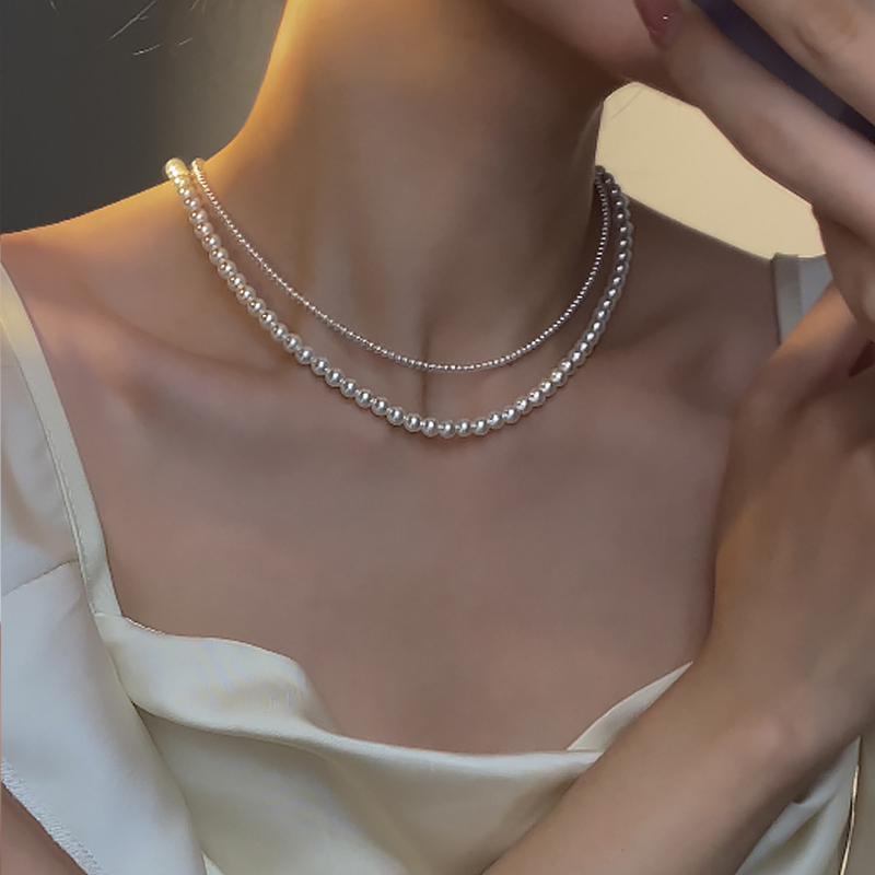 Shijia pearl necklace pure silver female light luxury small crowdsourced natural freshwater baby small rice grain neck chain sweater chain-Taobao