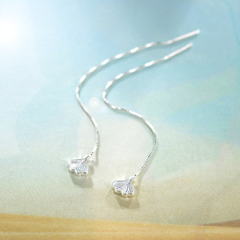 925 pure silver long version of ear decoration Ginkgo Leaf's sweet and beautiful temperament 100 hitch Korean silver ornament