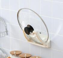 Ume-free perforated pot cover holder with water tray without trace wall-mounted hook household kitchen storage rack