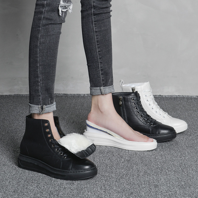 Martin boots women's 2021 new autumn and winter leather small size short boots to increase the height of women's shoes 8cm short 33 snow boots