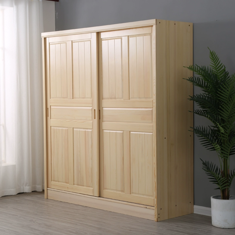 tủ quần áo Pine trượt cửa trượt IKEA lắp ráp tổng thể của gỗ Tủ gỗ tủ quần áo nền kinh tế hiện đại đơn giản - Buồng tủ gỗ tự nhiên