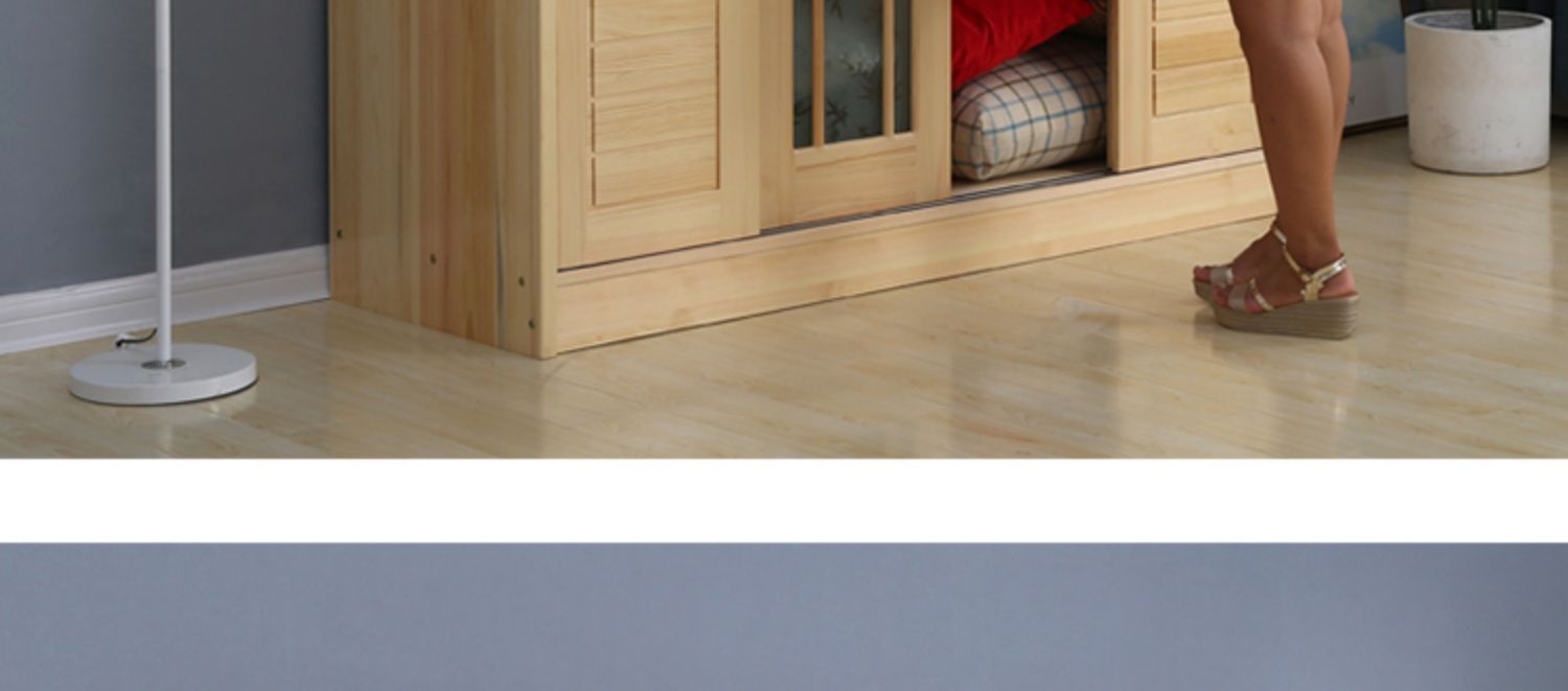 tủ quần áo Pine trượt cửa trượt IKEA lắp ráp tổng thể của gỗ Tủ gỗ tủ quần áo nền kinh tế hiện đại đơn giản - Buồng tủ để quần áo