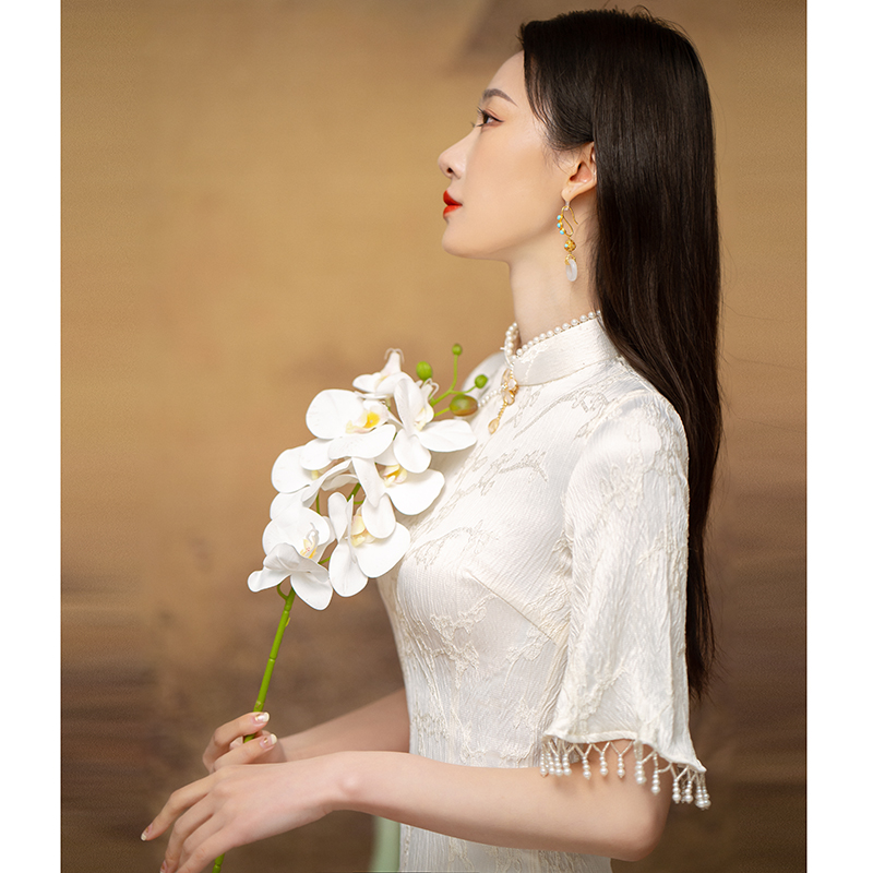 Cheongsam, skirt, summer white colored advanced short dress, 2022 collection, high-quality style, suitable for teen