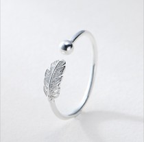 Han Style 100 Hitch S925 Pure Silver Ring Womans Feather Opening Adjustable Ring Minimalist Art-style Artisanal Silver Jewelry