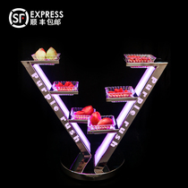 V-shaped fruit plate rack bar LED colorful luminous multi-layer fruit plate stainless steel egg-shaped fruit plate creative 6 snack dishes