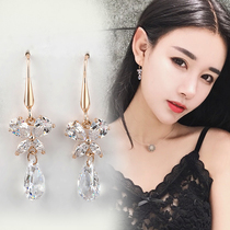 Long butterfly wings earrings gold ear hook water drop type Korean temperament Joker crystal Zircon water drop earrings female