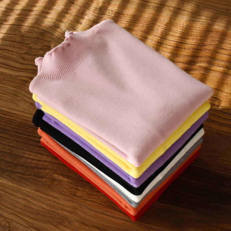 Girl Beating Bottom Sweater Children's Undershirt Autumn Winter Thin CUHK Tong Knit Cardiovert 2021 New Half High Collar Sanitary Clothing