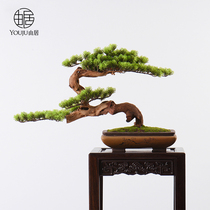  Modern new Chinese living room Welcome pine potted bonsai decoration Hotel green tea room entrance Zen soft decoration