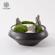  New Chinese style simulation moss micro-landscape green plant bonsai model room exhibition hall TV cabinet entrance dining table soft decoration
