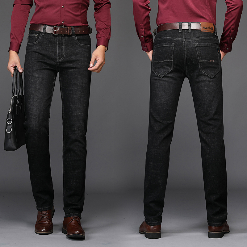 Jeans Men's Summer Thin Straight Slim Black Elastic Spring & Fall Casual Trousers 2024 New Men's Trousers