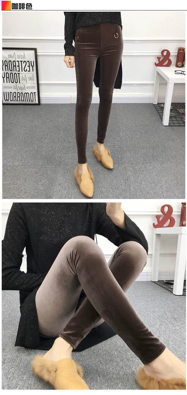 Phiên bản Hàn Quốc của quần legging nhung vàng xuân hè 2018 cho phụ nữ mặc chân thun co giãn retro bút chì chín phần mỏng quần tây nữ