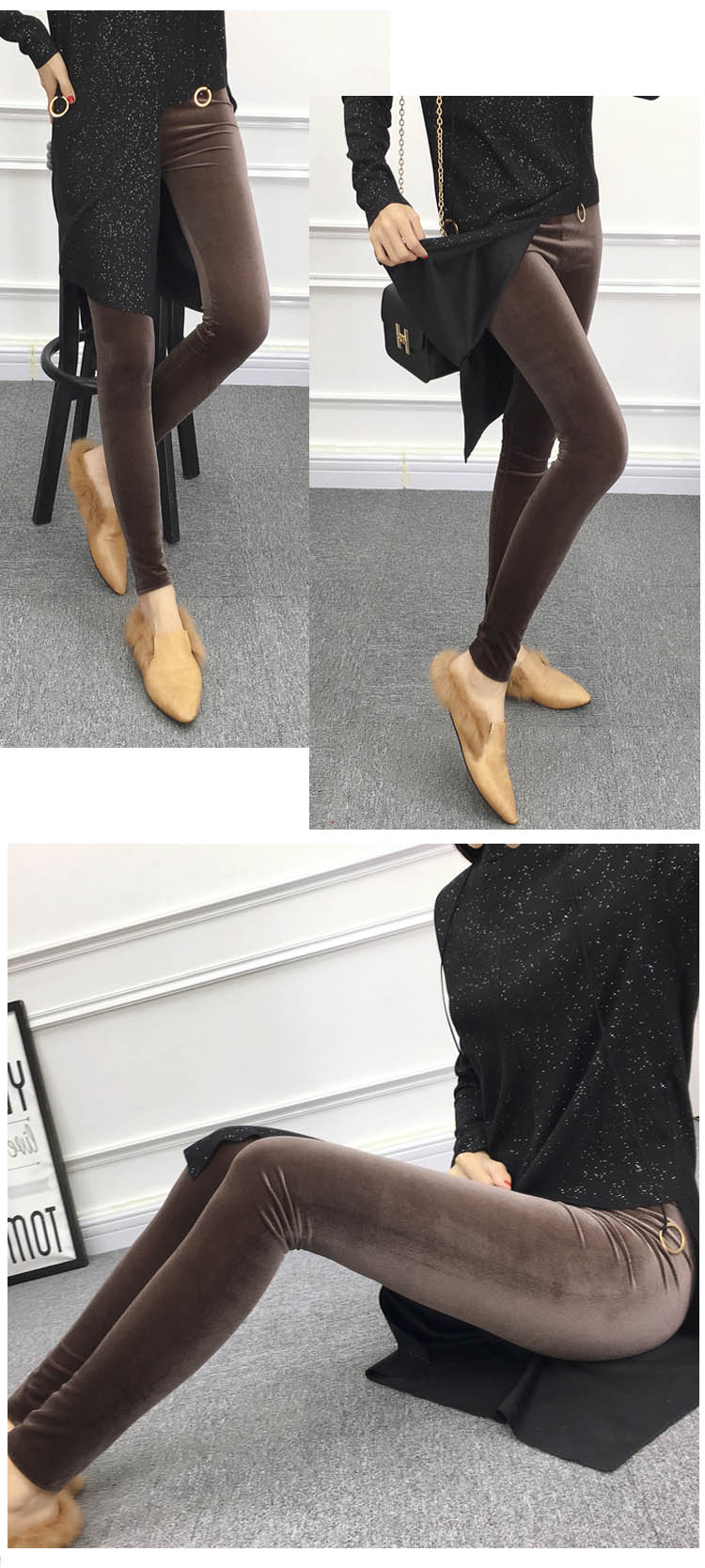 Phiên bản Hàn Quốc của quần legging nhung vàng xuân hè 2018 cho phụ nữ mặc chân thun co giãn retro bút chì chín phần mỏng quần ống rộng nữ