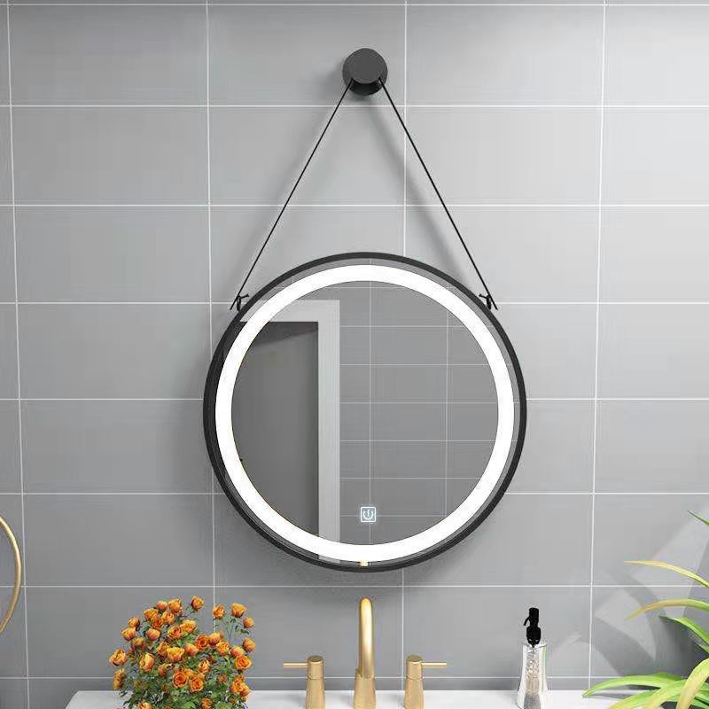 Light luxury round bathroom mirror aluminum alloy frame mirror hanging round mirror powder room makeup mirror decorative mirror Nordic