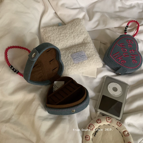 Джинсовая коробочка для хранения в форме сердца, портативное кольцо, серьги, ювелирное украшение для путешествий, сумка-органайзер, небольшая сумка, подарок на день рождения