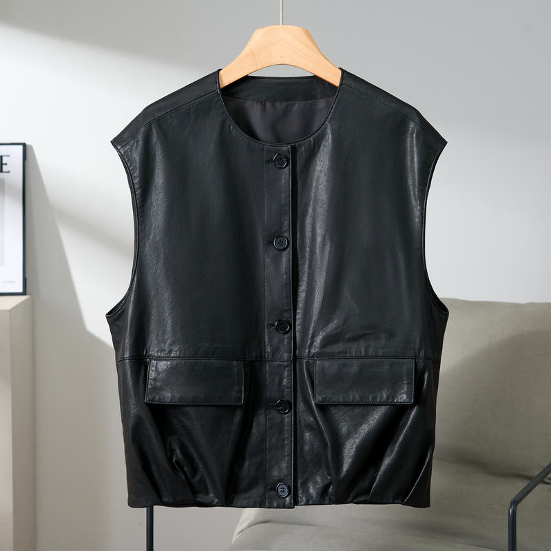 Full Vegetable-Tanned Sheepskin Genuine Leather Vest for Women, 2026 Autumn New Style, Old Money Style Short Vest for a Youthful Look