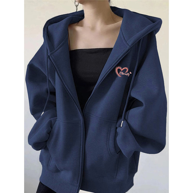 Top Brand Jimo Pure Cotton Hooded Sweatshirt for Women, Autumn and Winter Cardigan, Fleece-Lined and Thickened, Silver Fox Fleece Baseball Jacket, Trendy