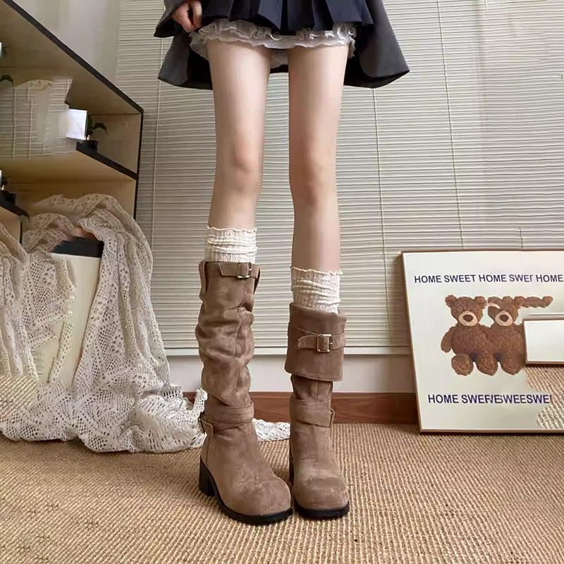 2026 New Autumn and Winter Western Boots for Women, Thick-Soled High Boots, Mid-Calf Brown Stacked Long Boots, Melard Boots 2026 New Autumn and Winter Western Boots for Women, Thick-Soled High Boots, Mid-Calf Brown Stacked Long Boots, Melard Boots