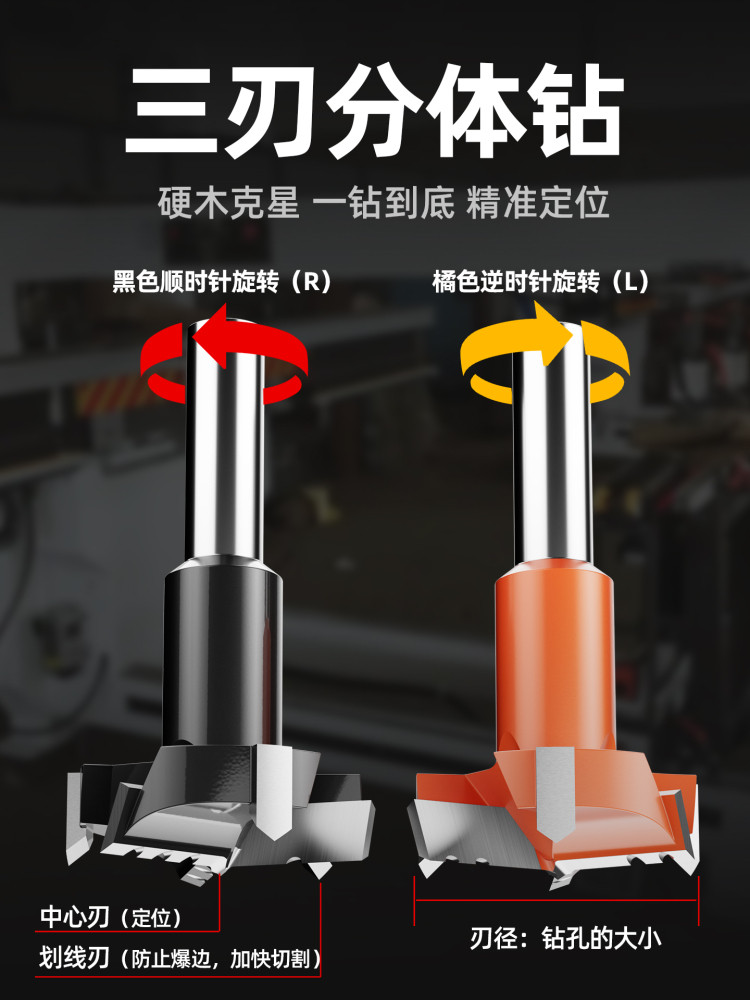 Lansheng Three-Edged Woodworking Special Hole Opener Hinge Wooden Door Wardrobe Window Hinge Drill 35 Hole Expander Split Drill Bit