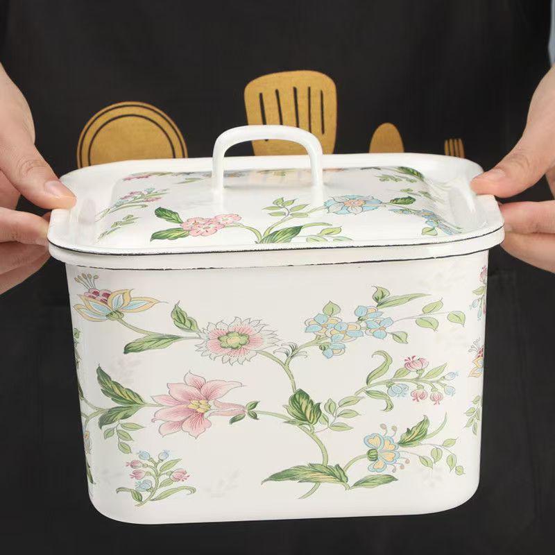 Enamel Storage Jar, Vintage Iron Porcelain Preservation Box, Household Dried Fruit and Bread Storage Box, Lard Jar Enamel Storage Jar, Vintage Iron Porcelain Preservation Box, Household Dried Fruit and Bread Storage Box, Lard Jar