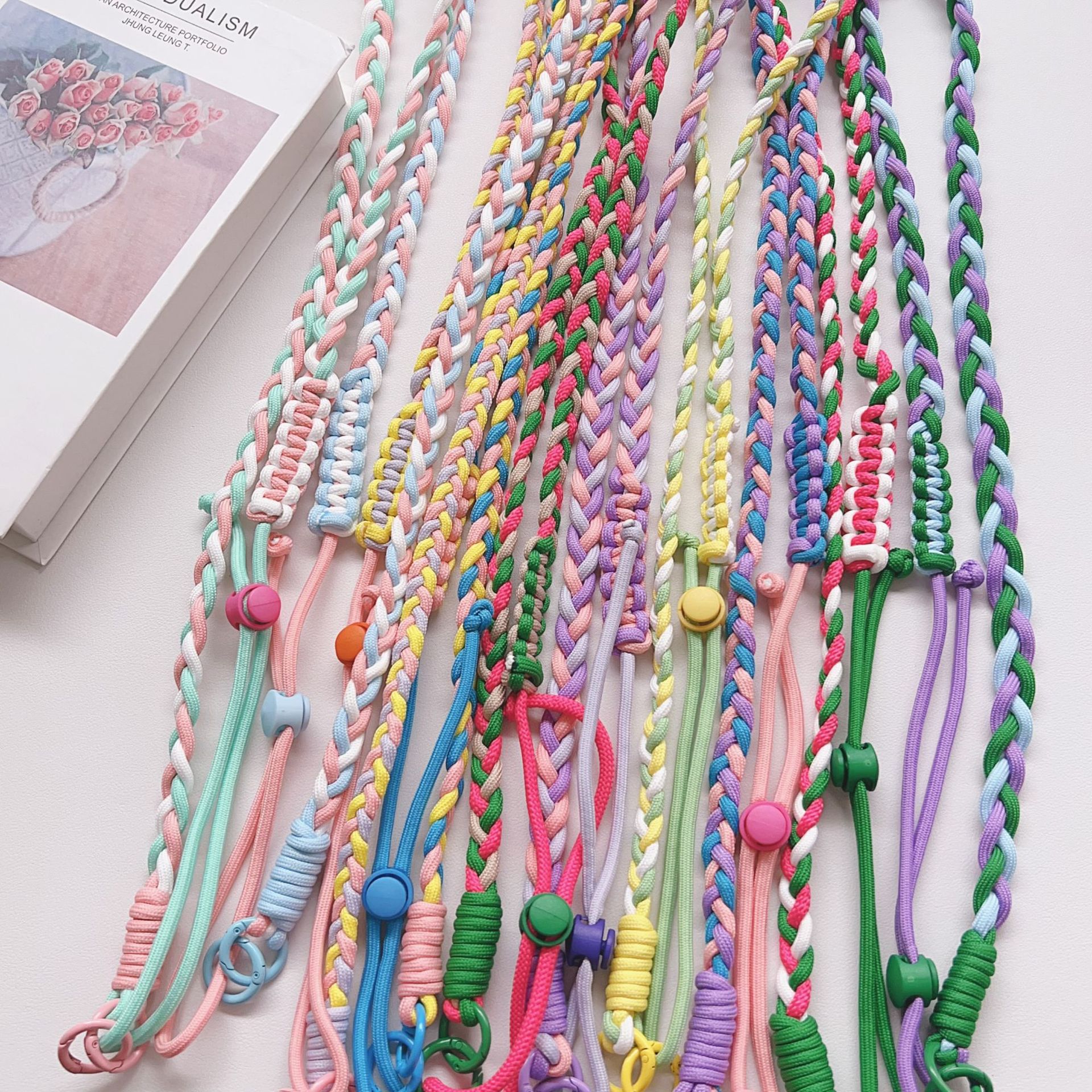 Hot-selling mobile phone colorful three-strand braided rope girls cross-body strap rope adjustable braided long bag cross-body