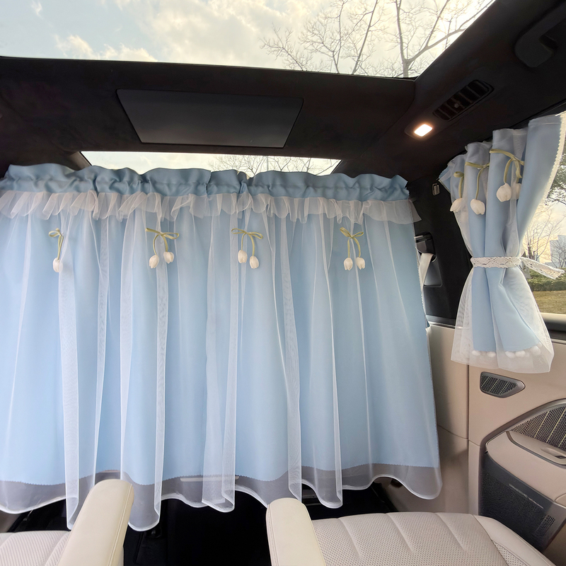 Car Embedded Track Curtains, Sun Protection and Heat Insulation Side Curtains, Solid Color Princess Style Front and Rear Partition Curtains, Privacy Protection