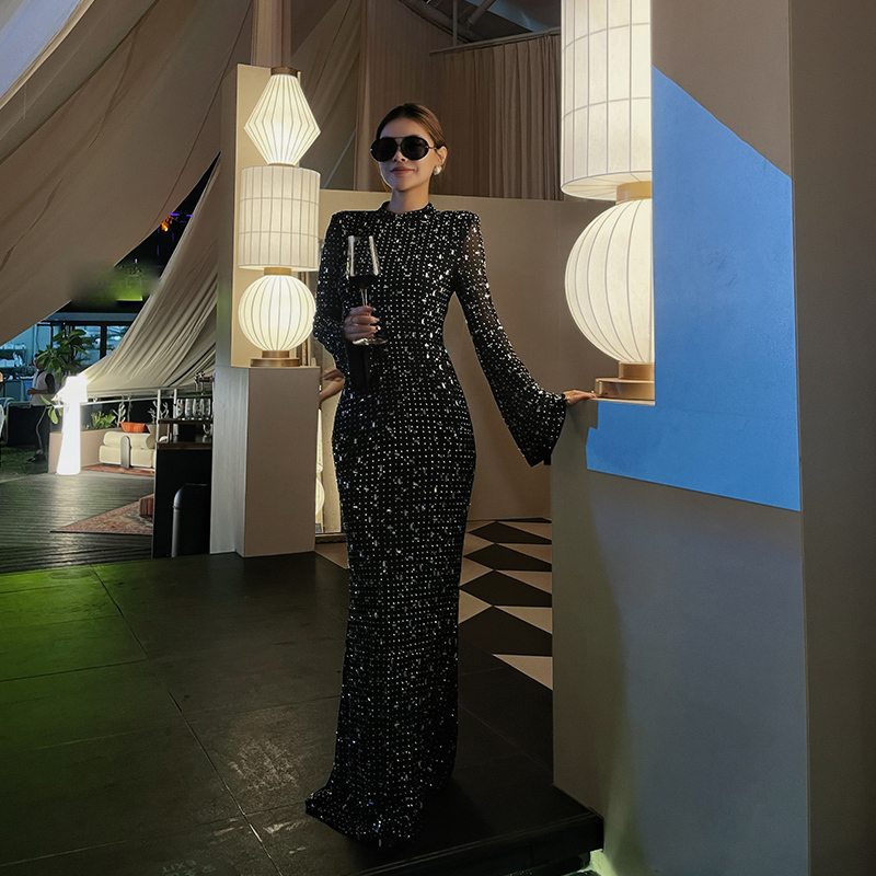 French-Style Light Luxury Annual Meeting Banquet Dress Black Important Occasion Dress Women's 2026 Autumn New Long Dress French-Style Light Luxury Annual Meeting Banquet Dress Black Important Occasion Dress Women's 2026 Autumn New Long Dress