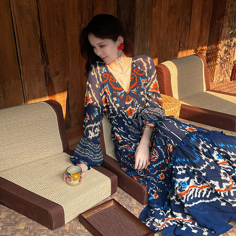 Bohemian Seaside Resort French Style Floral Long-Sleeved Dress for Women Summer 2026 New Style Skirt Long Skirt