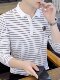 Men's Striped Long-Sleeve Polo Shirt with a Collar, Casual T-Shirt, Trendy Top from a Major Brand's Export Line