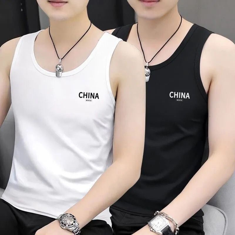 Buy One Get One Free Men's Ice Silk Vest Korean Style Trendy Slim Fit Sleeveless T-Shirt Sports Tank Top Undershirt
