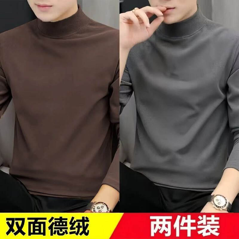 Double-Sided Thermal Half-High Collar Long-Sleeve T-Shirt for Men, Warm Base Layer, Temperature-Regulating Thin Solid Color Top, Autumn Shirt Double-Sided Thermal Half-High Collar Long-Sleeve T-Shirt for Men, Warm Base Layer, Temperature-Regulating Thin Solid Color Top, Autumn Shirt