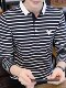 Men's Striped Long-Sleeve Polo Shirt with a Collar, Casual T-Shirt, Trendy Top from a Major Brand's Export Line