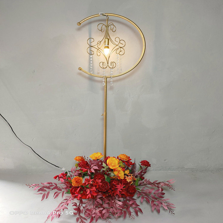 Wedding props golden wrought iron shelf round scepter road lead lamp crystal electronic candle t stage decoration wedding