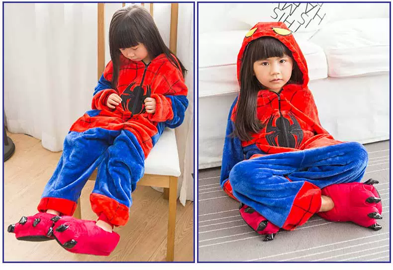 Người nhện trẻ em hoạt hình động vật đồ ngủ một mảnh nam mùa thu và mùa đông người lớn dịch vụ tại nhà nữ bé quần áo trẻ em hiệu suất bộ khủng long bé gái