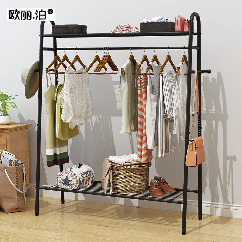 Simple hanging clothes hanger bedroom single-pole clothes hanger floor folding indoor household multifunctional containing layer rack clothes rack