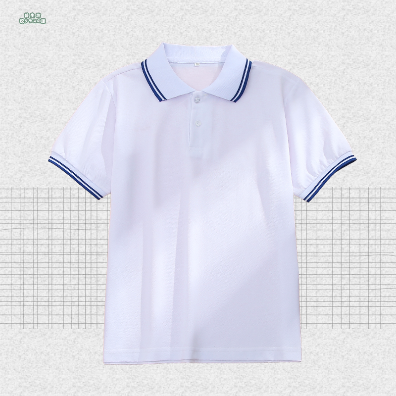 Summer School Uniform Tops for High School Students, Dark Blue Striped Lapel, Breathable Class Uniform, Short-Sleeved T-Shirt for Men and Women, Hainan Yucai Summer Wear Summer School Uniform Tops for High School Students, Dark Blue Striped Lapel, Breathable Class Uniform, Short-Sleeved T-Shirt for Men and Women, Hainan Yucai Summer Wear
