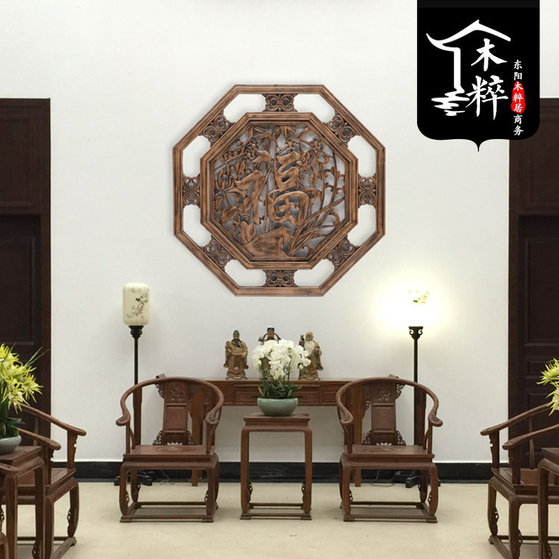 Dongyang wood carving pendant camphor wood log Chinese style porch living room antique wall hanging solid wood antique decorative painting - Taobao