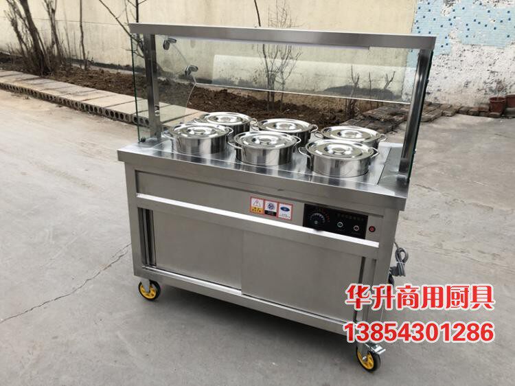 Commercial Electric Heating Insulated Porridge Car Glass Cover Breakfast Porridge Desk Hotel Soup Vegetable Congee For Mobile Sales and Dining Trolley