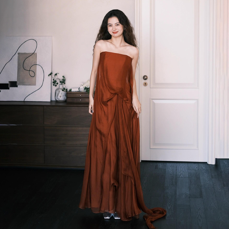 Morning Gown for Women, Niche Strapless Red Homecoming Engagement Dress, Vintage Chinese-Style Reception Wedding Dress, Elegant Toast Dress Morning Gown for Women, Niche Strapless Red Homecoming Engagement Dress, Vintage Chinese-Style Reception Wedding Dress, Elegant Toast Dress